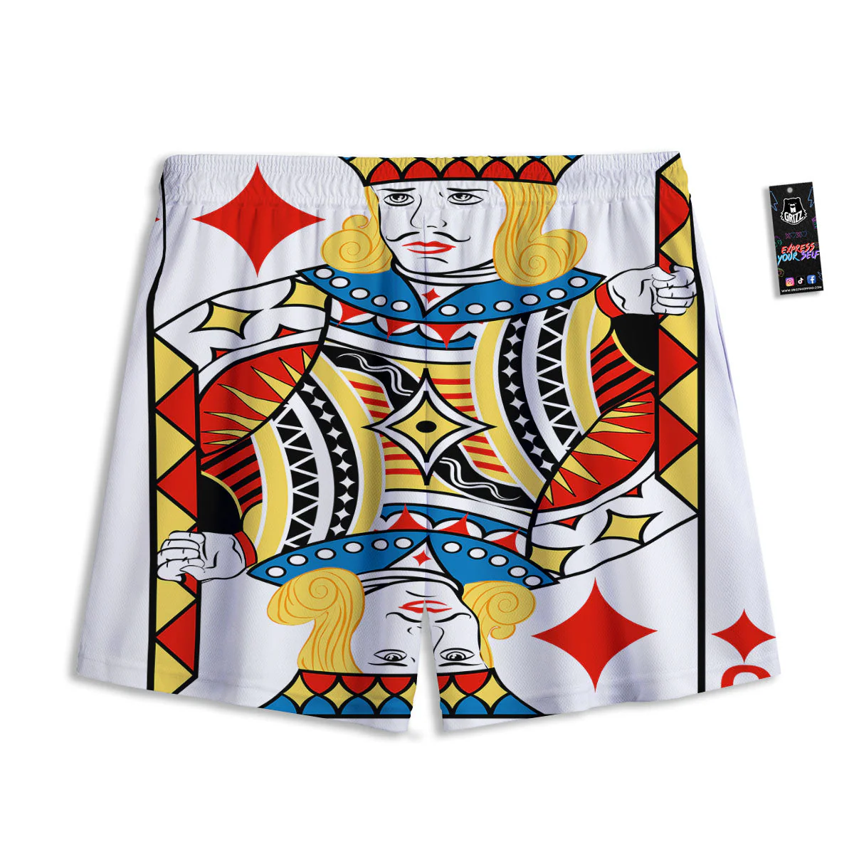 Playing Card Jack Of Diamonds Print Mesh Shorts - Image 2