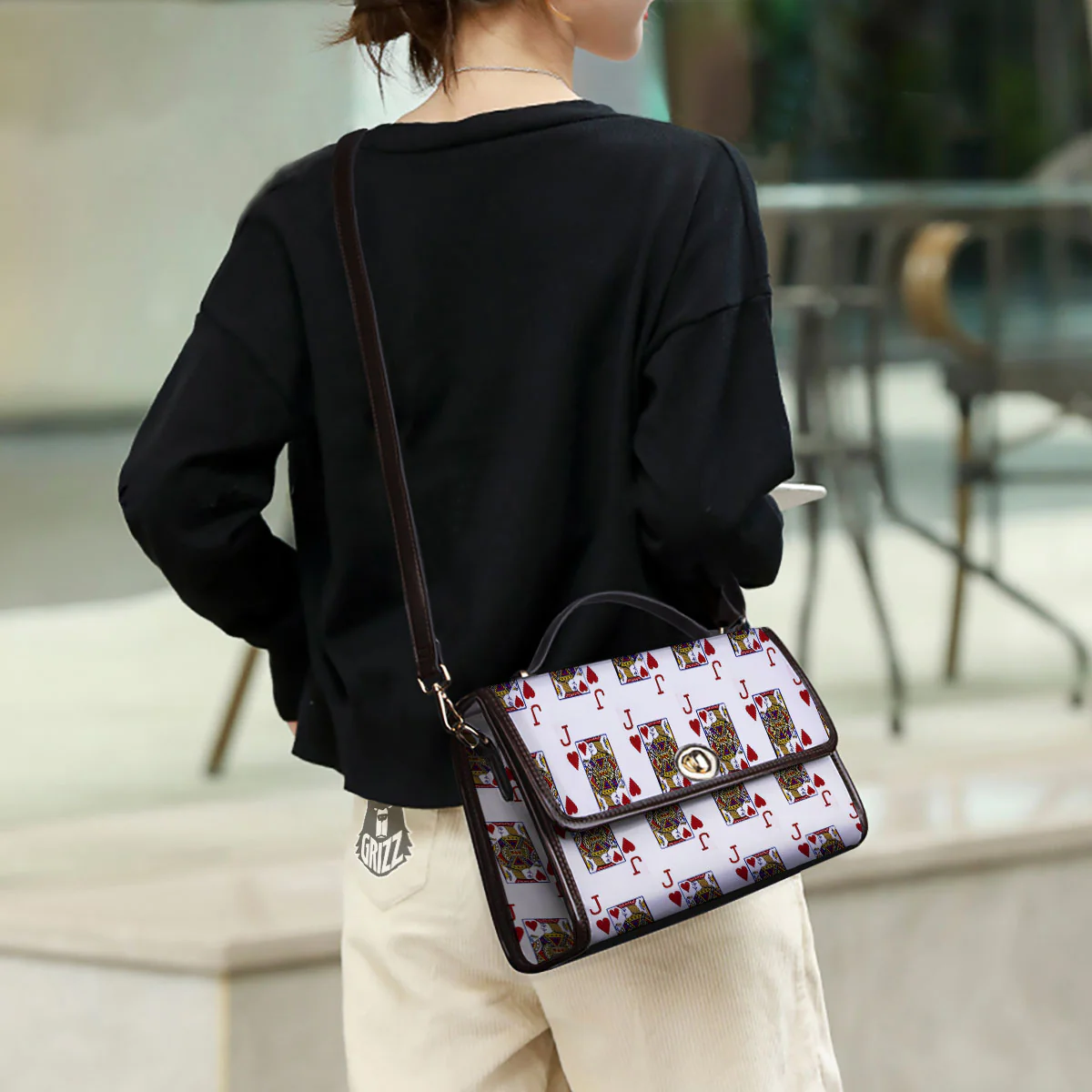Playing Card Jack Of Hearts Print Pattern Women's Satchel Bag - Image 3