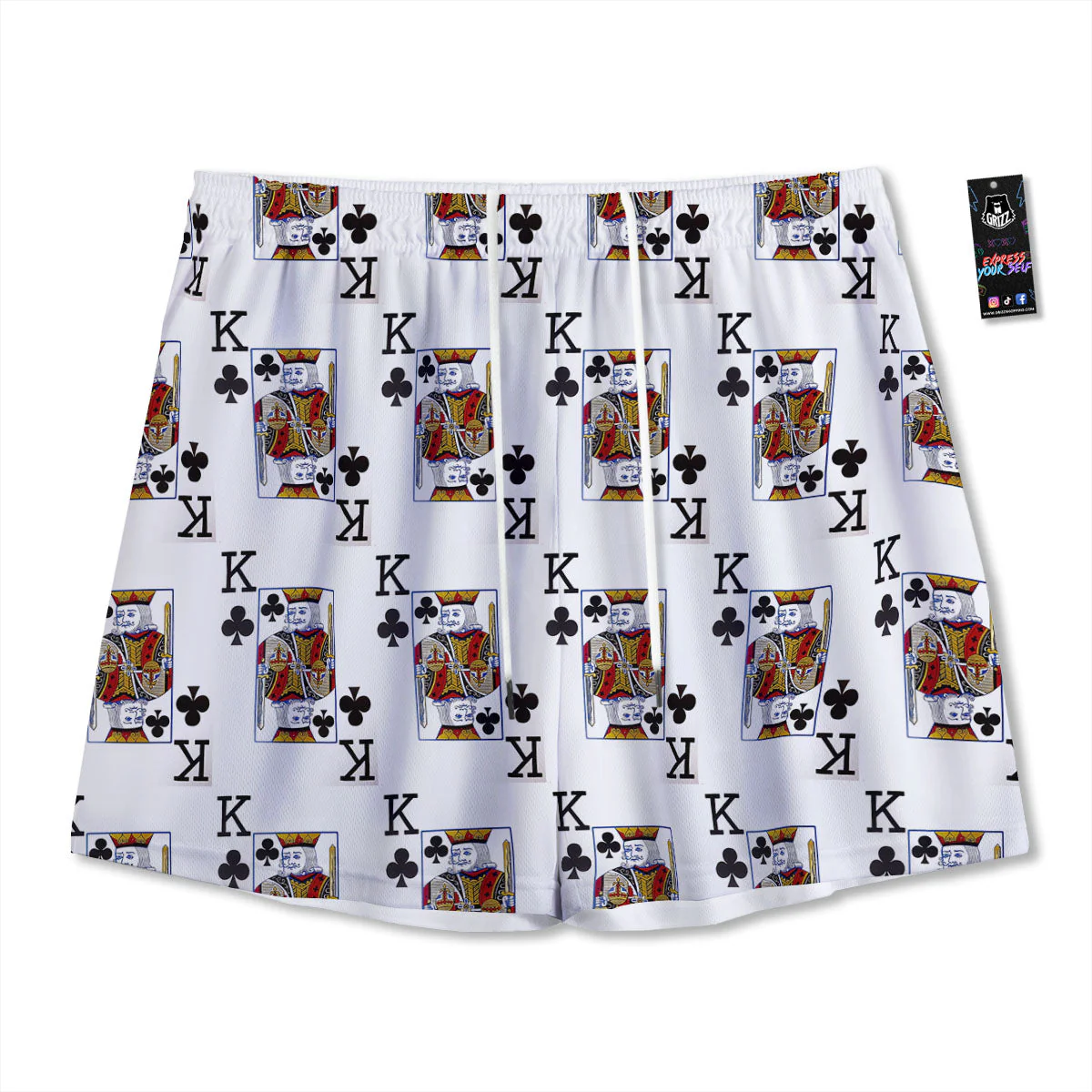Playing Card King Of Clubs Print Pattern Mesh Shorts