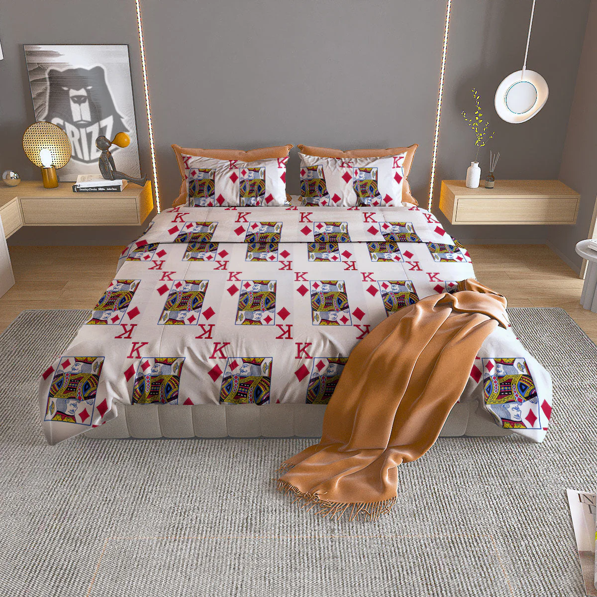 Playing Card King Of Diamonds Print Pattern Duvet Cover Bedding Set