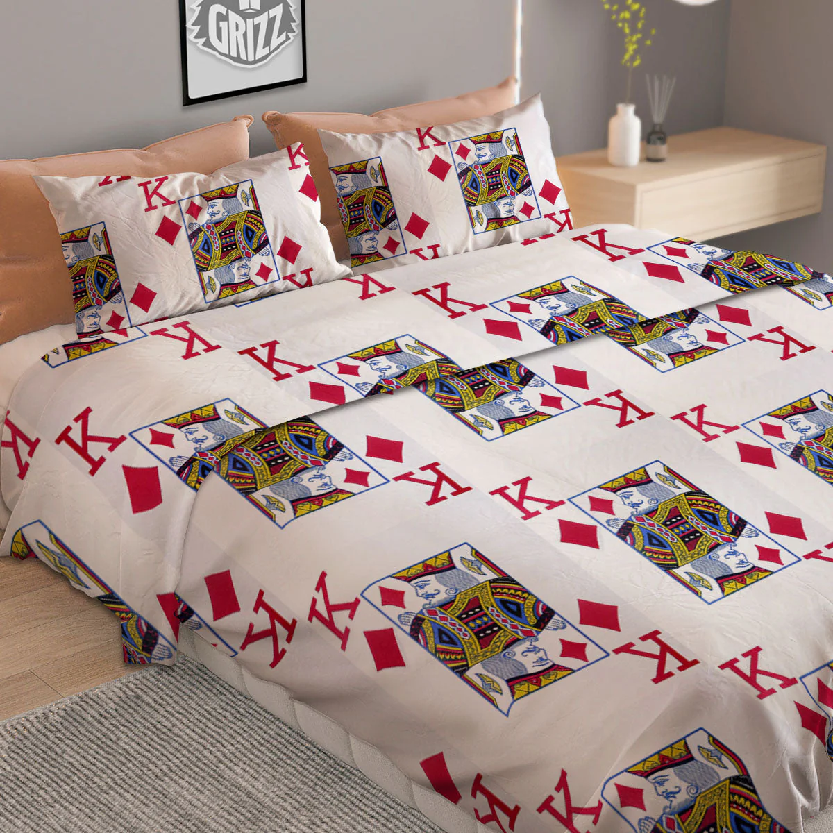 Playing Card King Of Diamonds Print Pattern Duvet Cover Bedding Set - Image 2