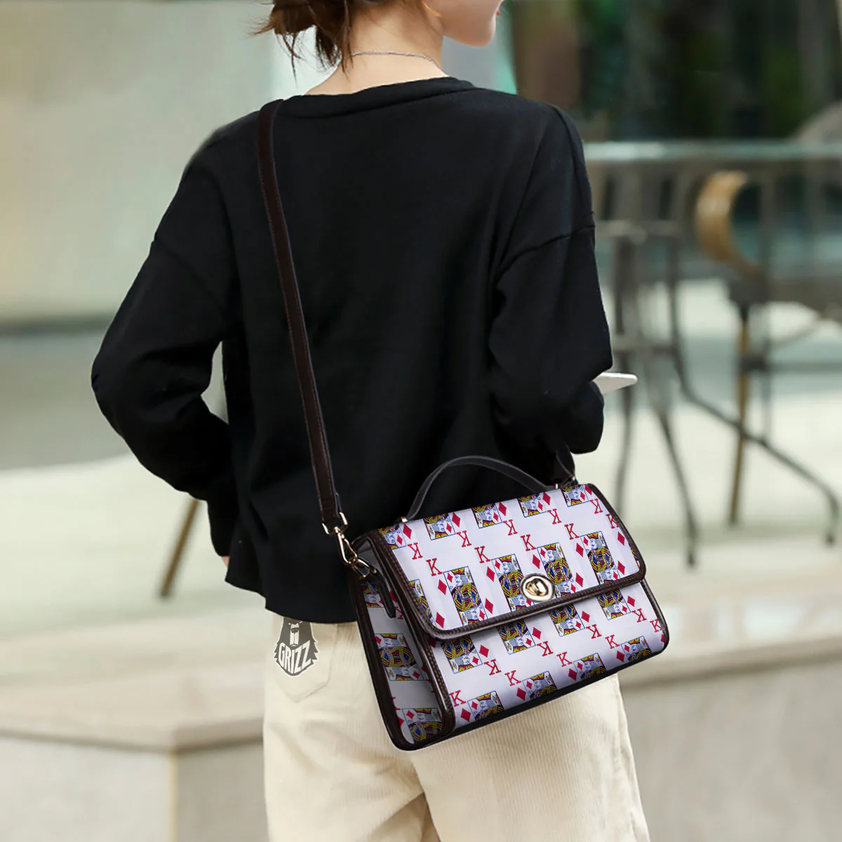 Playing Card King Of Diamonds Print Pattern Women's Satchel Bag - Image 3