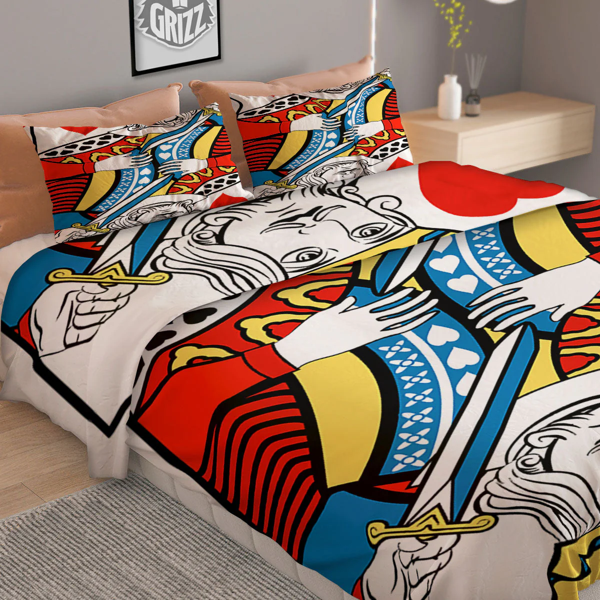 Playing Card King Of Hearts Print Duvet Cover Bedding Set - Image 2