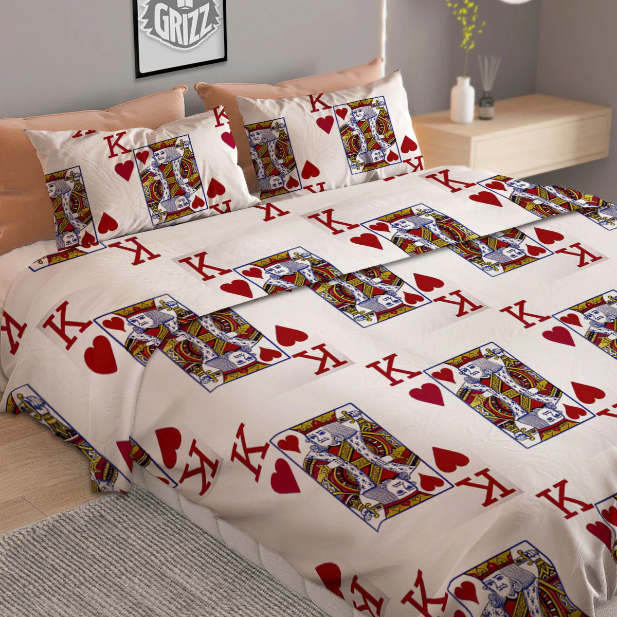 Playing Card King Of Hearts Print Pattern Duvet Cover Bedding Set - Image 2