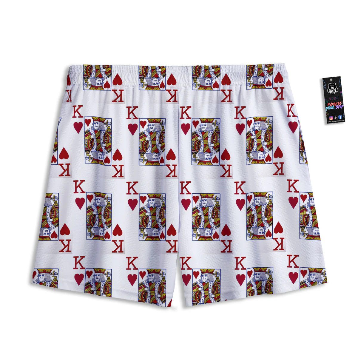 Playing Card King Of Hearts Print Pattern Mesh Shorts - Image 2
