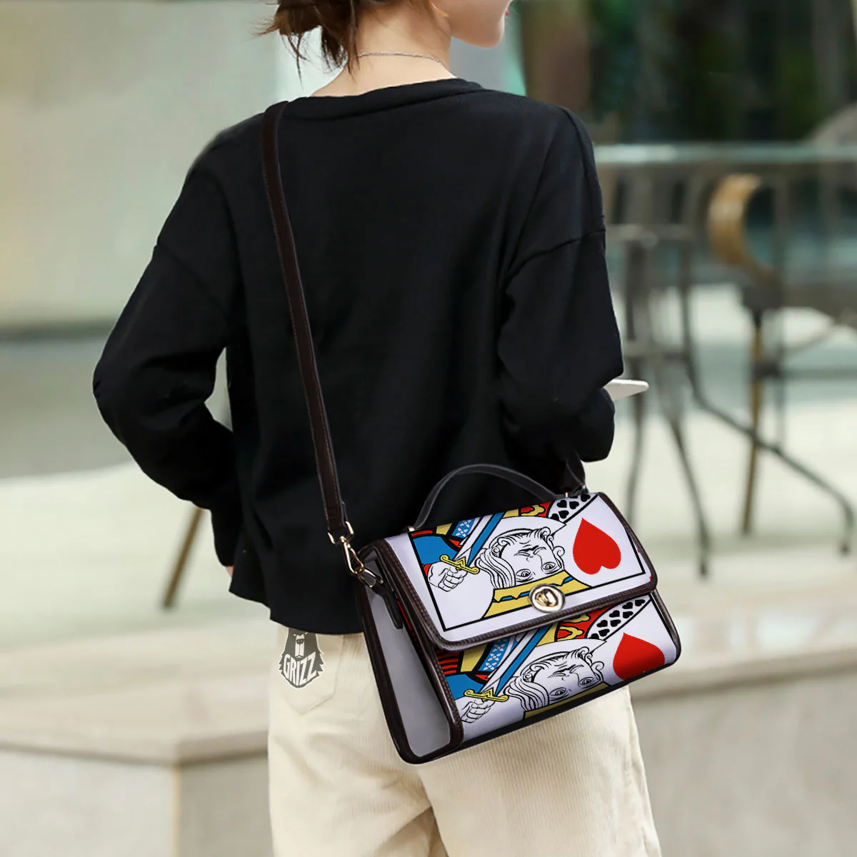 Playing Card King Of Hearts Print Women's Satchel Bag - Image 3
