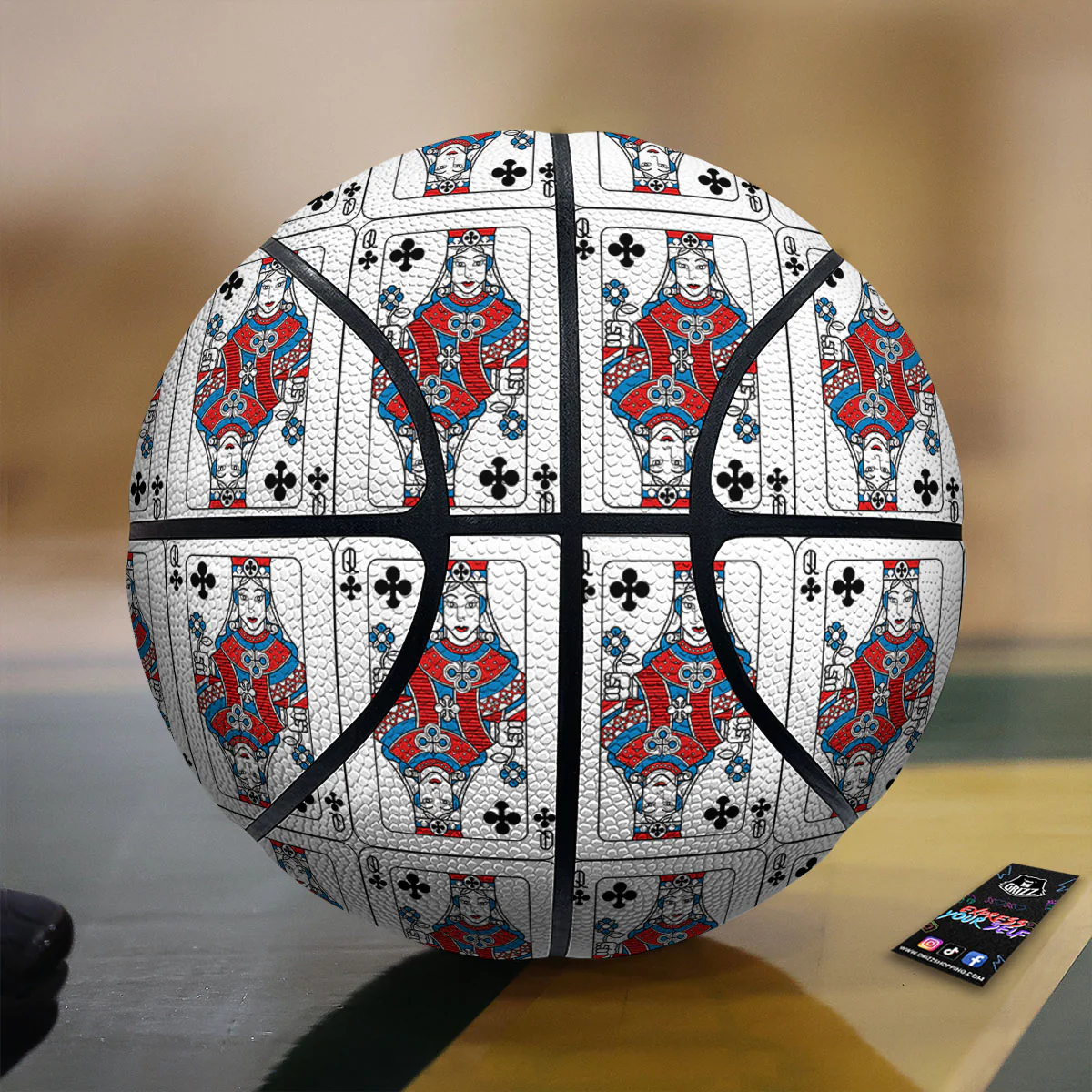 Playing Card Queen Of Clubs Print Pattern Basketball