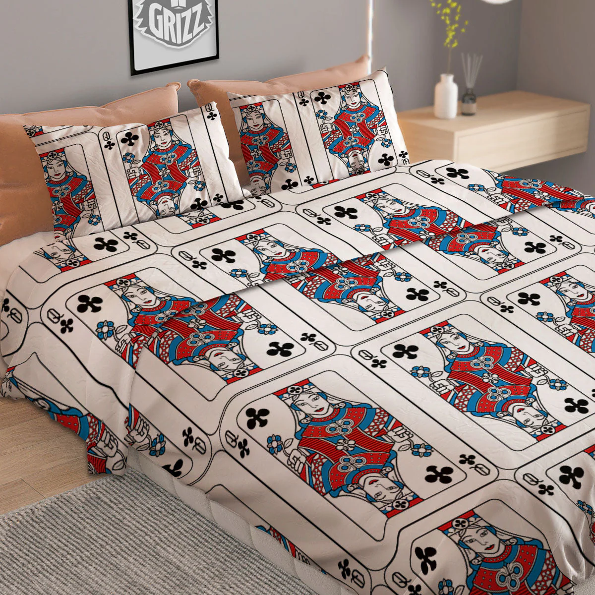 Playing Card Queen Of Clubs Print Pattern Duvet Cover Bedding Set - Image 2