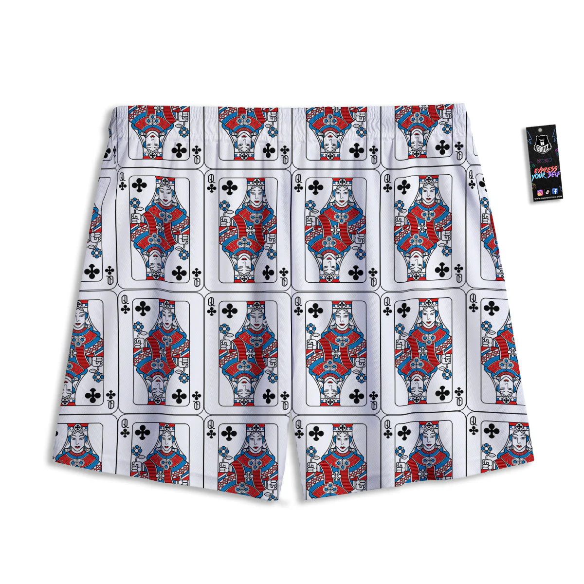 Playing Card Queen Of Clubs Print Pattern Mesh Shorts - Image 2