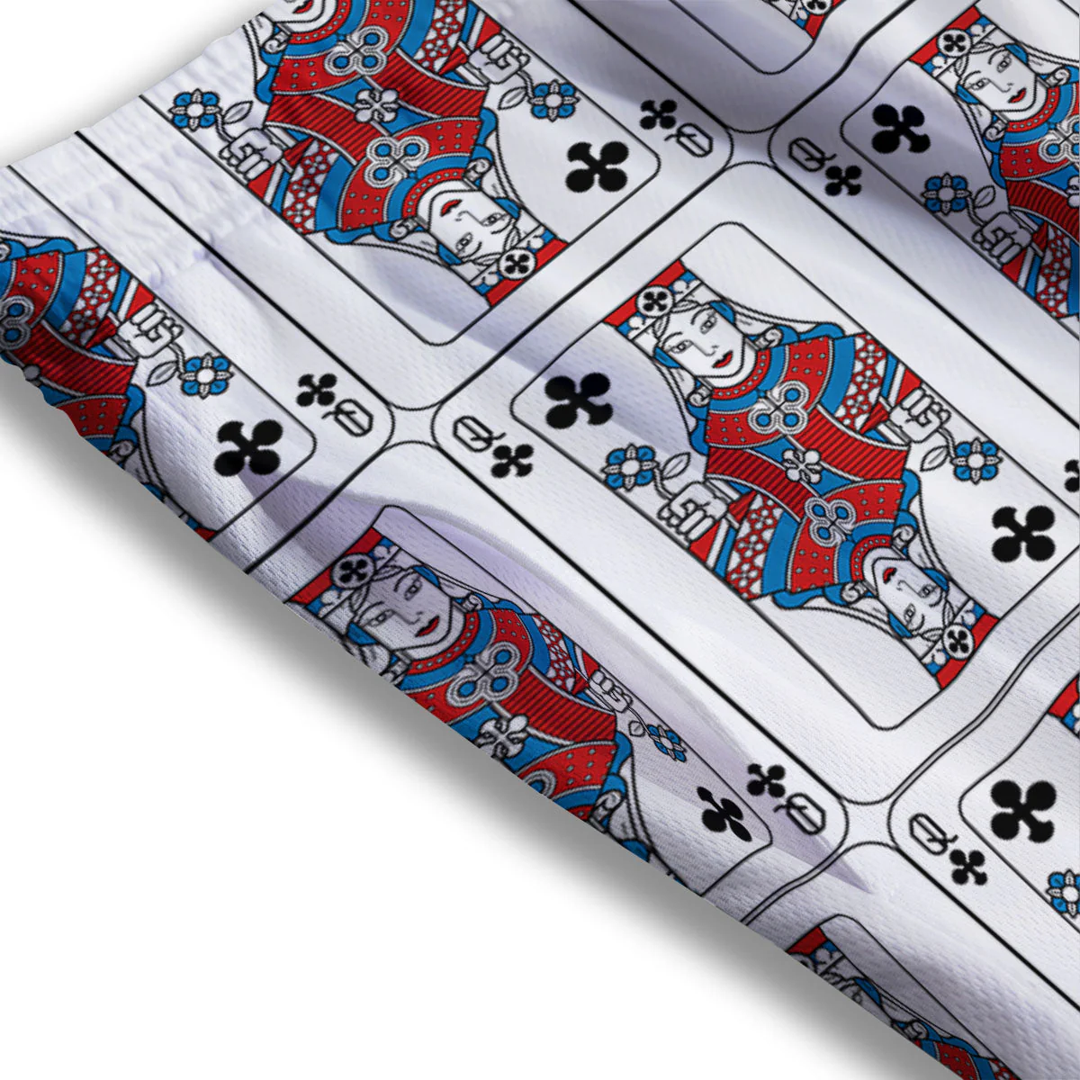 Playing Card Queen Of Clubs Print Pattern Mesh Shorts - Image 3