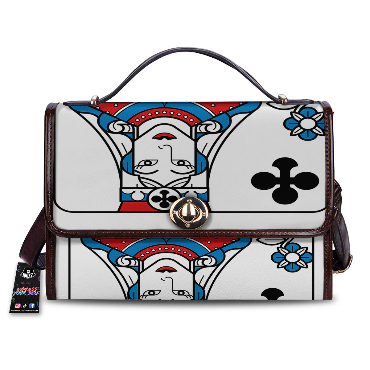Playing Card Queen Of Clubs Print Women's Satchel Bag