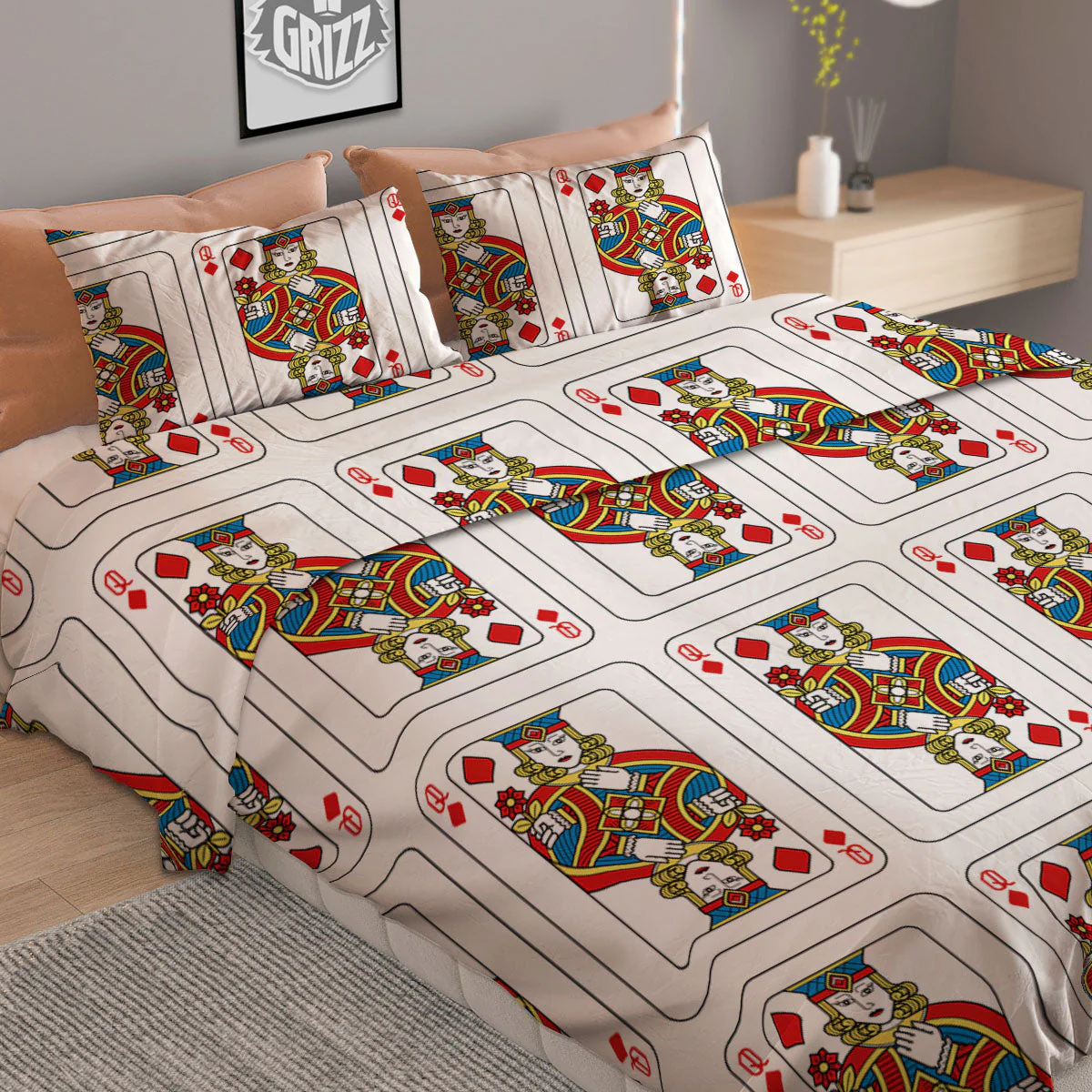 Playing Card Queen Of Diamonds Print Pattern Duvet Cover Bedding Set - Image 2