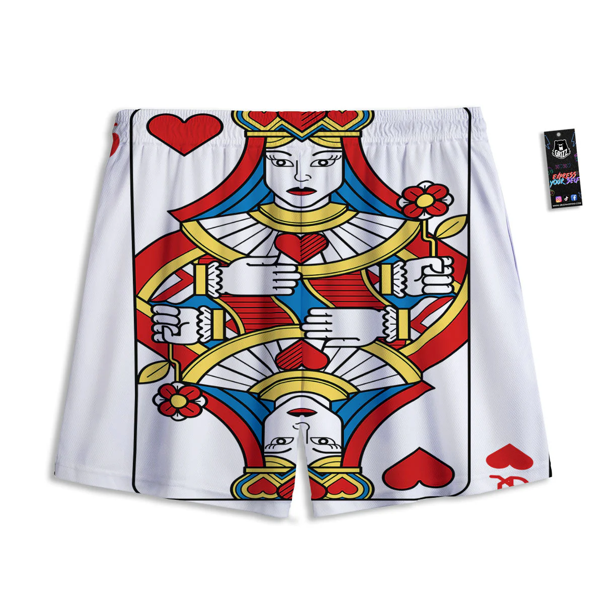 Playing Card Queen Of Hearts Print Mesh Shorts - Image 2