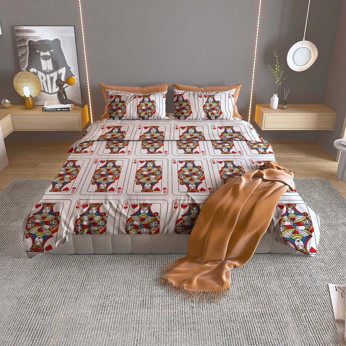 Playing Card Queen Of Hearts Print Pattern Duvet Cover Bedding Set