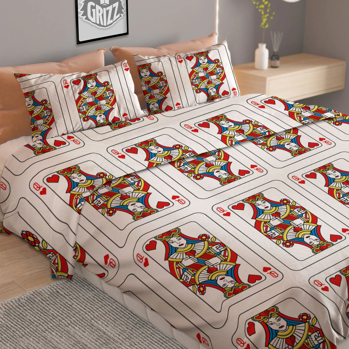 Playing Card Queen Of Hearts Print Pattern Duvet Cover Bedding Set - Image 2
