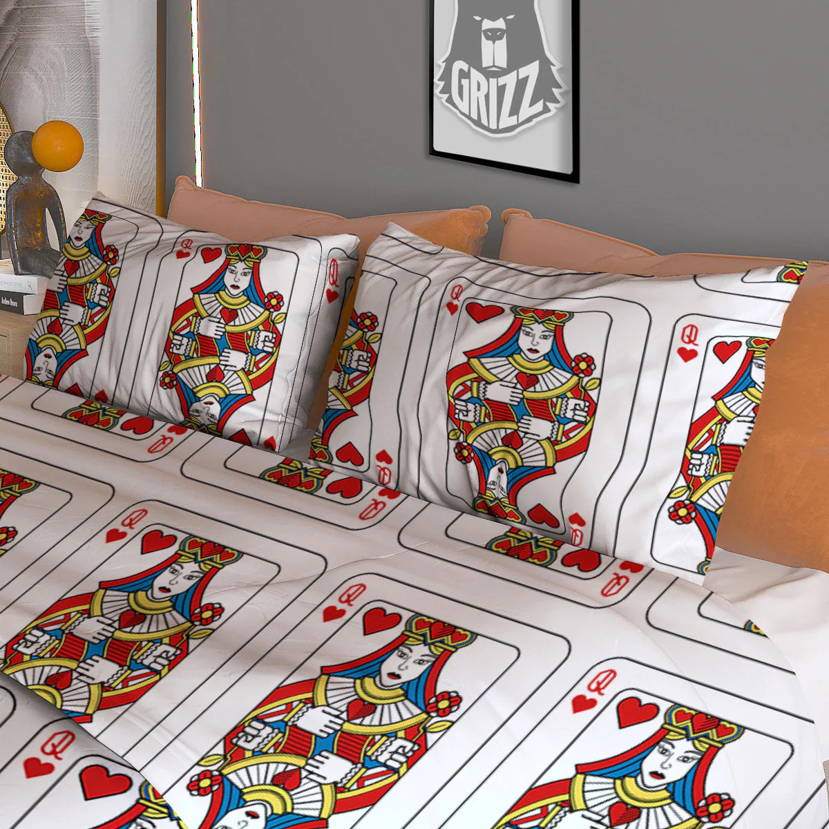 Playing Card Queen Of Hearts Print Pattern Duvet Cover Bedding Set - Image 3