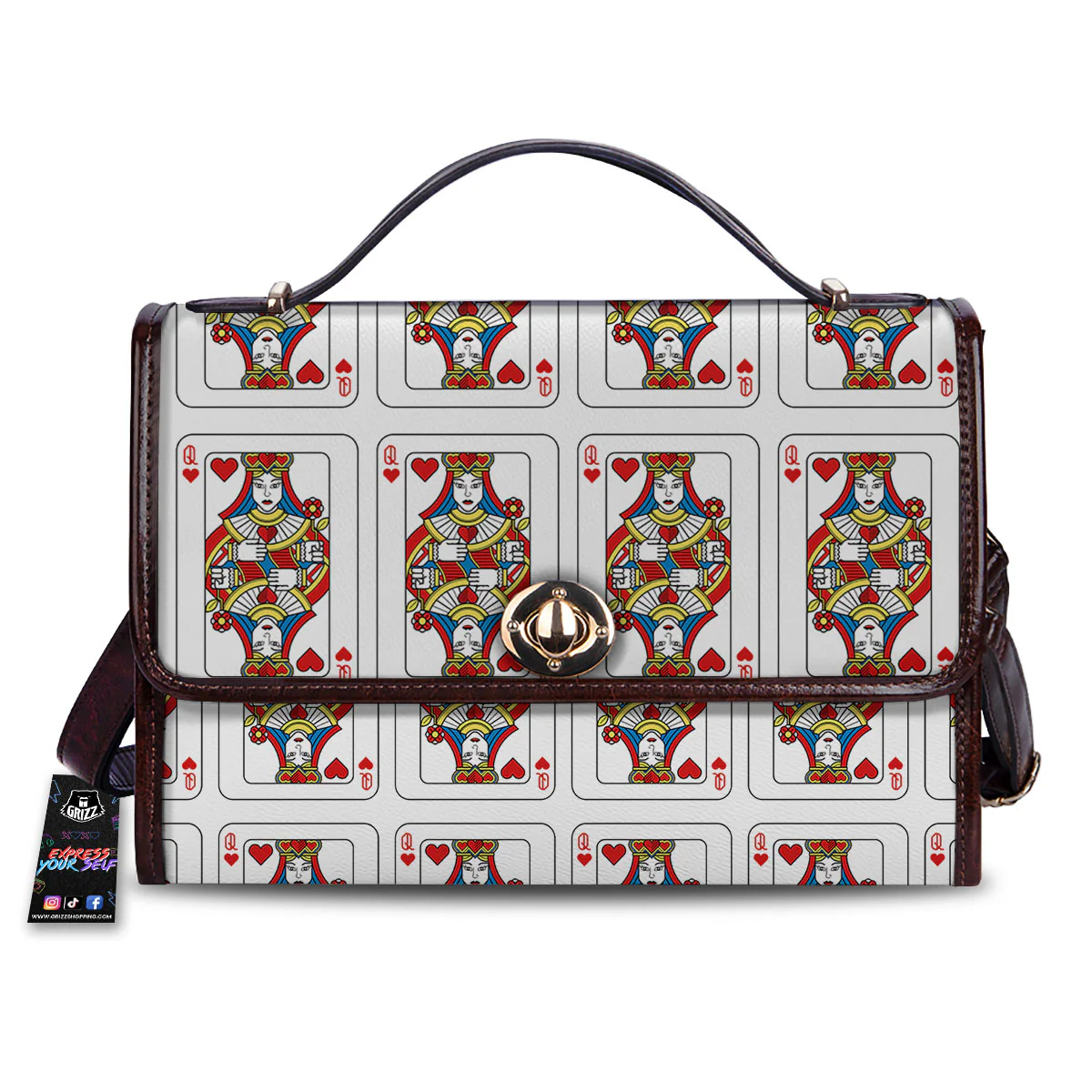 Playing Card Queen Of Hearts Print Pattern Women's Satchel Bag