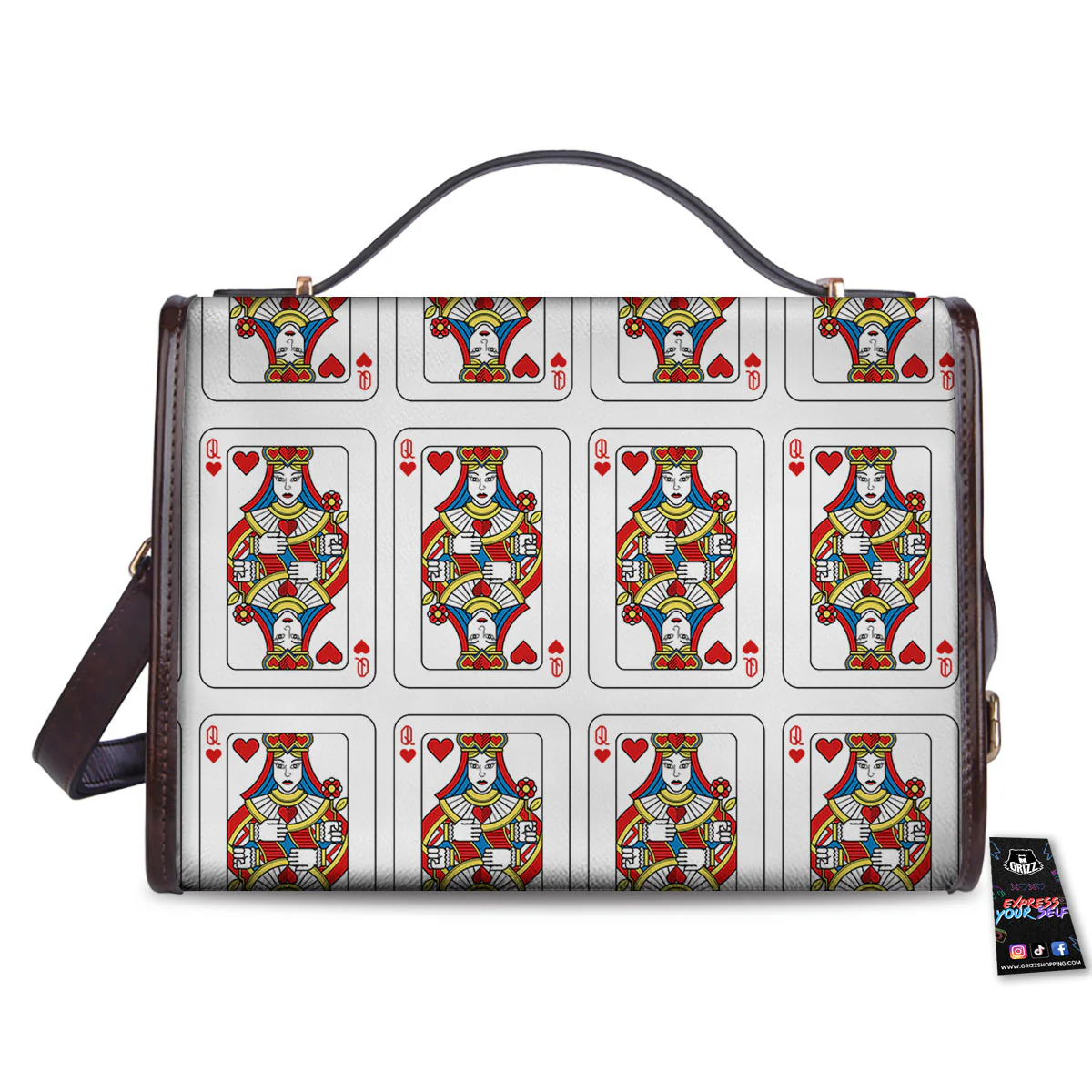 Playing Card Queen Of Hearts Print Pattern Women's Satchel Bag - Image 2