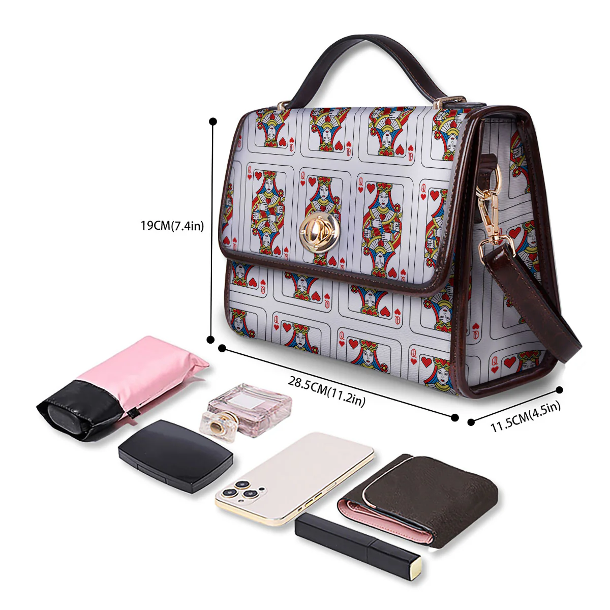 Playing Card Queen Of Hearts Print Pattern Women's Satchel Bag - Image 4