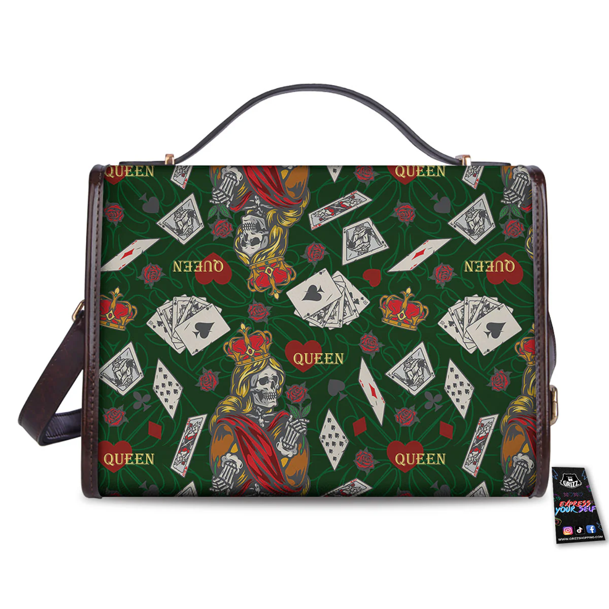 Playing Card Queen Of Spades Print Pattern Women's Satchel Bag - Image 2