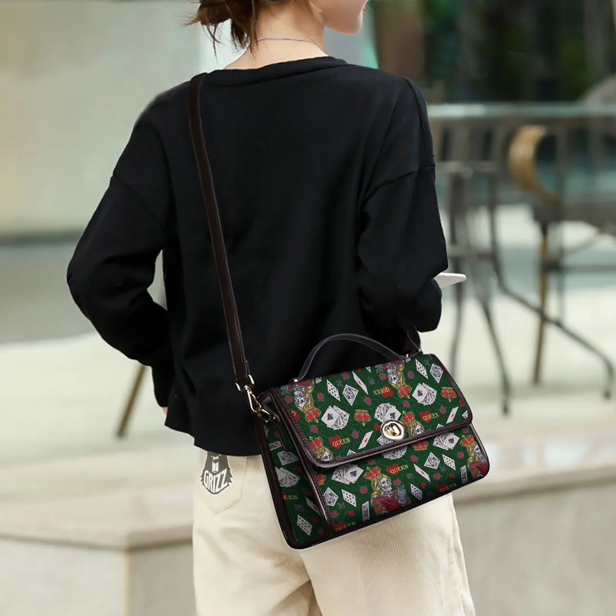 Playing Card Queen Of Spades Print Pattern Women's Satchel Bag - Image 3