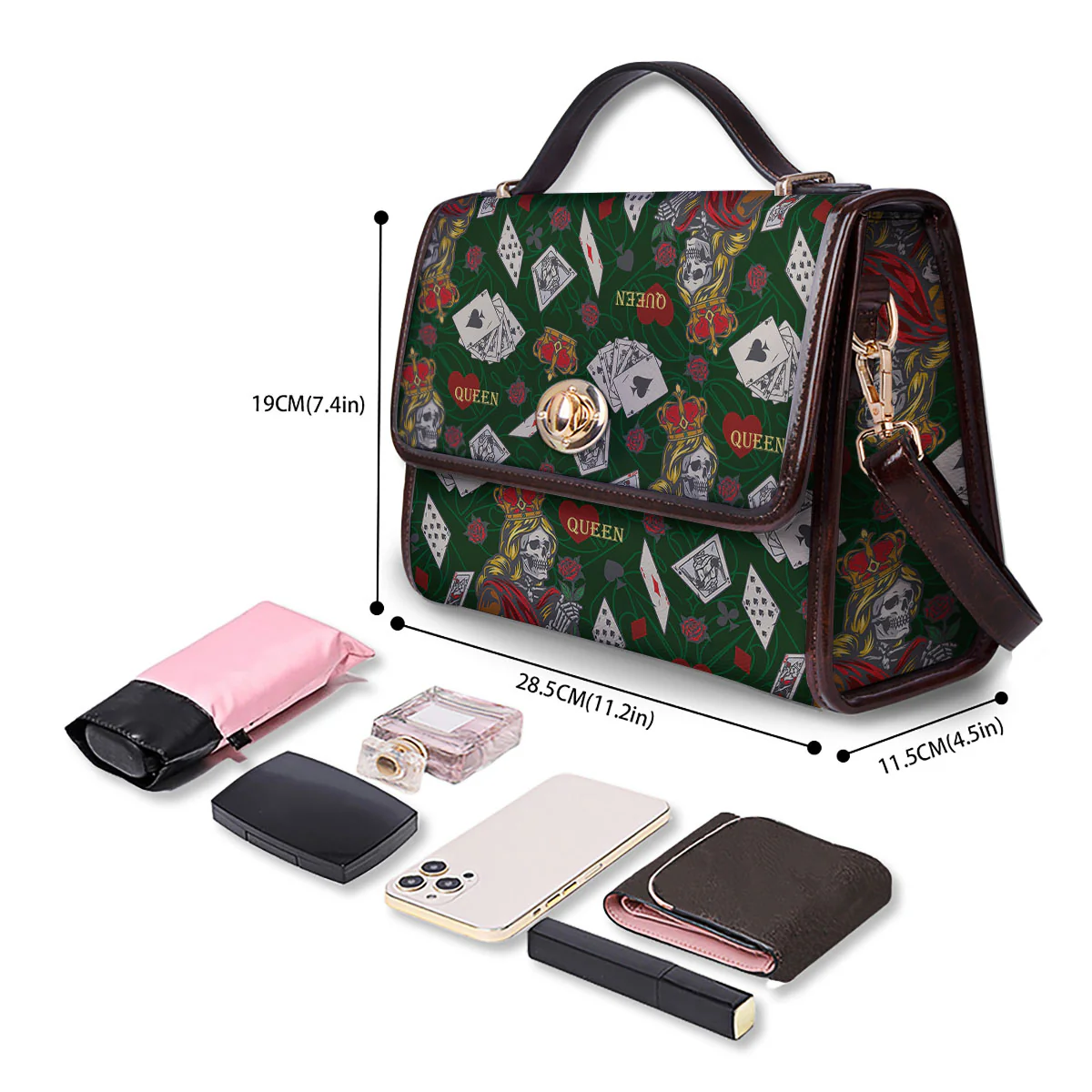 Playing Card Queen Of Spades Print Pattern Women's Satchel Bag - Image 4