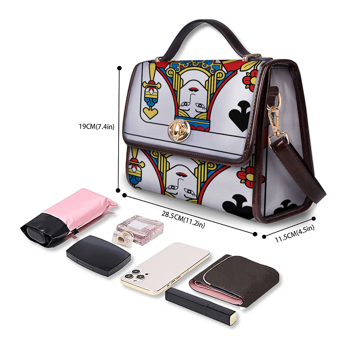 Playing Card Queen Of Spades Print Women's Satchel Bag - Image 4