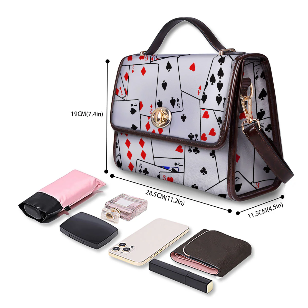 Playing Card Suits Black And Red Print Women's Satchel Bag - Image 4