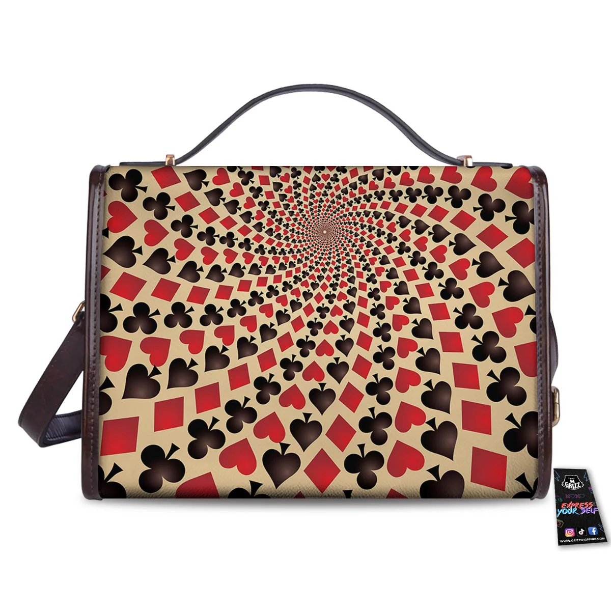 Playing Card Suits Swirl Print Women's Satchel Bag - Image 2