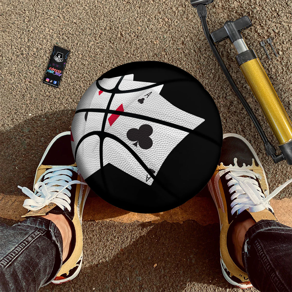 Playing Card Suits White And Black Print Basketball - Image 2