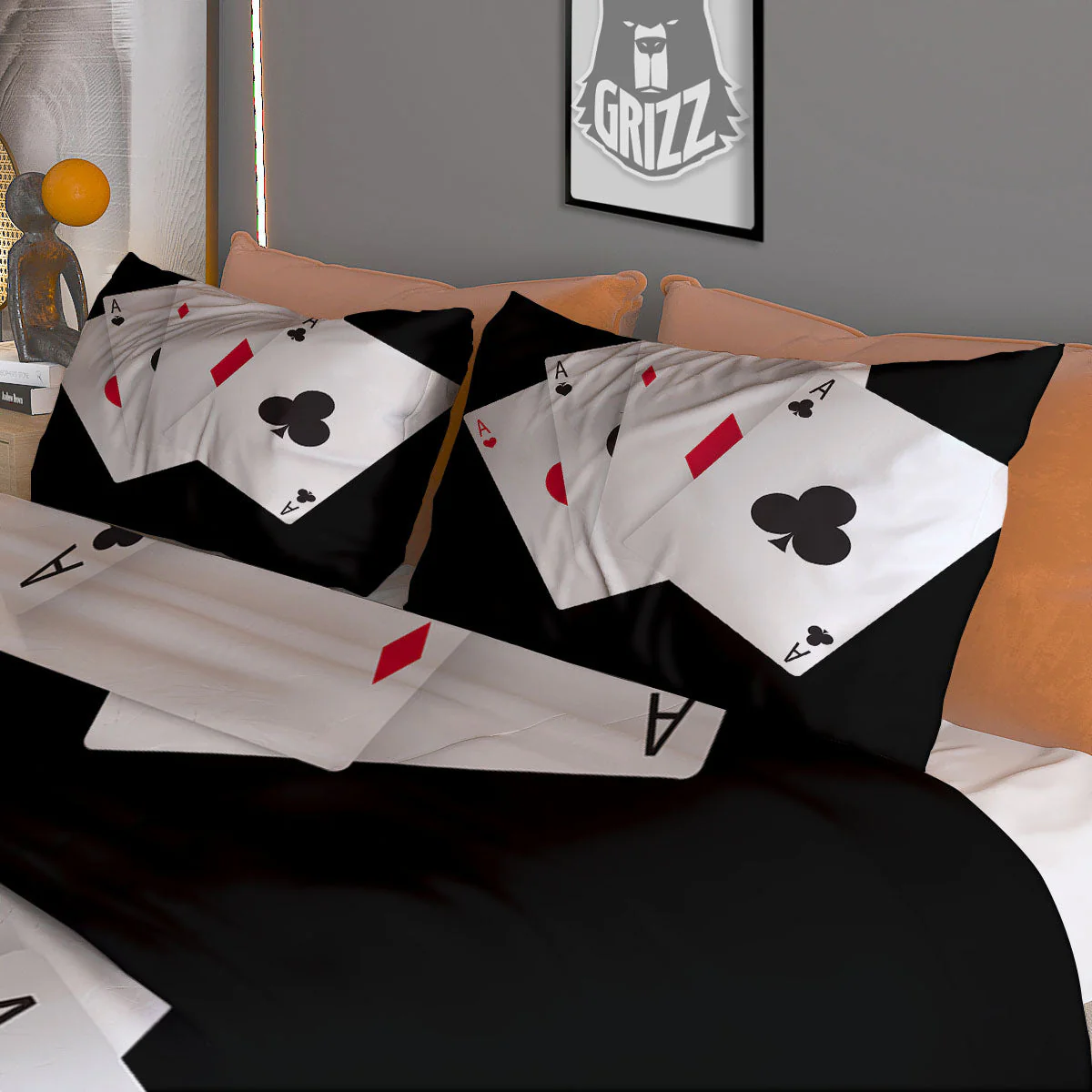 Playing Card Suits White And Black Print Duvet Cover Bedding Set - Image 3