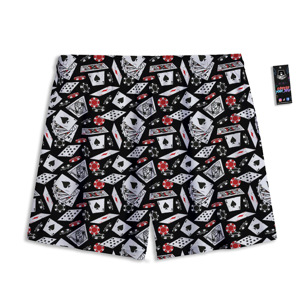 Playing Cards Ace Print Pattern Mesh Shorts - Image 2