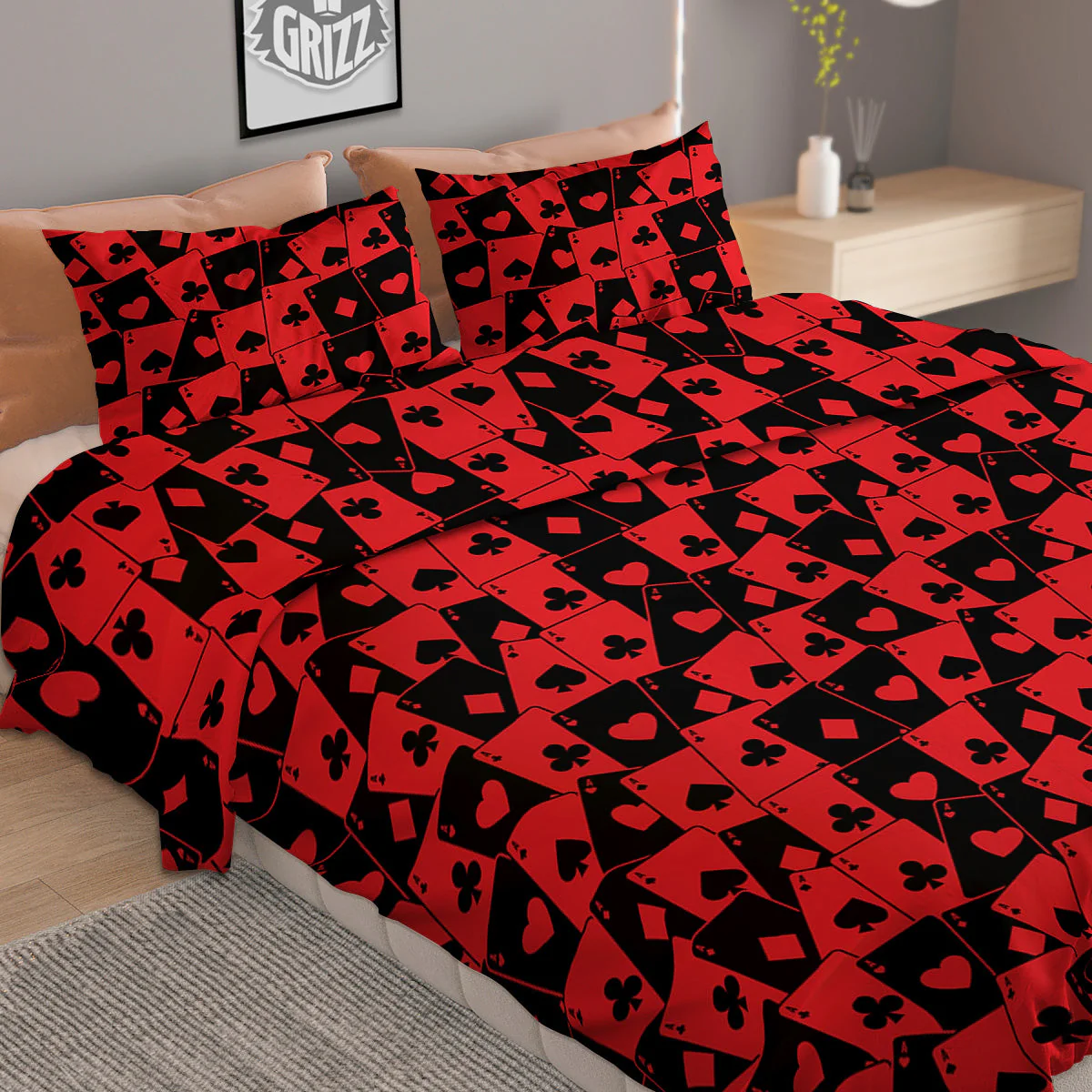 Playing Cards Black Red Print Pattern Duvet Cover Bedding Set - Image 2