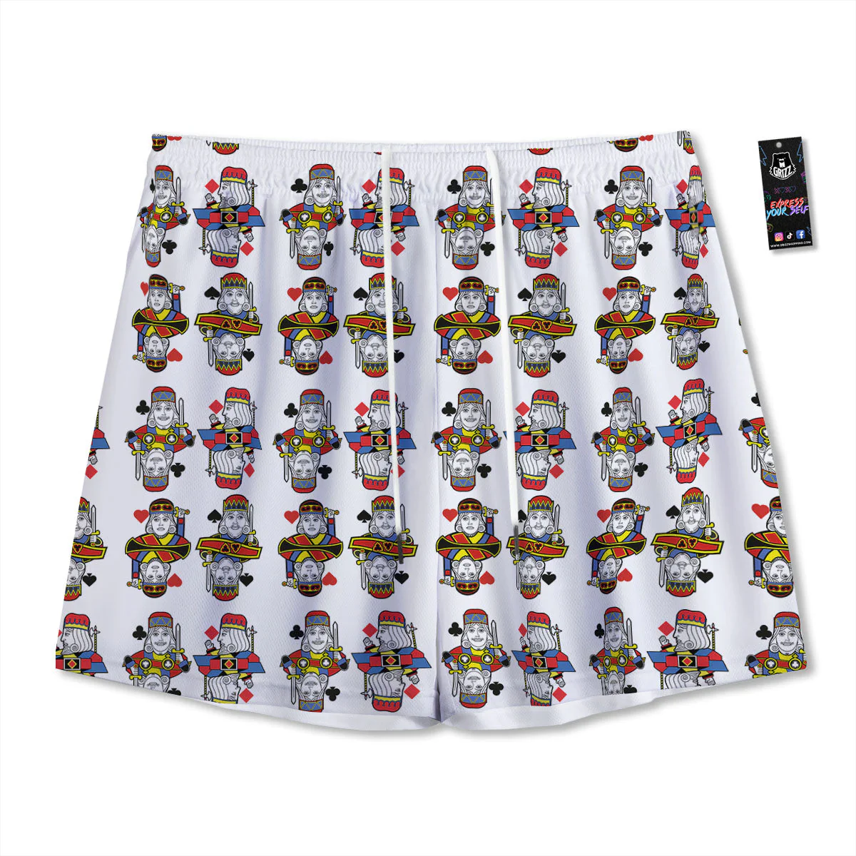 Playing Cards Four Kings Print Pattern Mesh Shorts