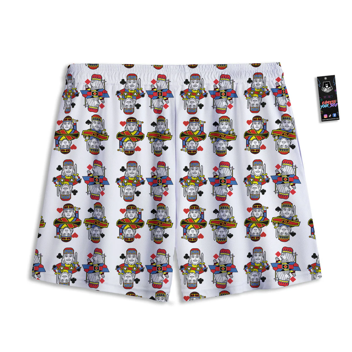 Playing Cards Four Kings Print Pattern Mesh Shorts - Image 2