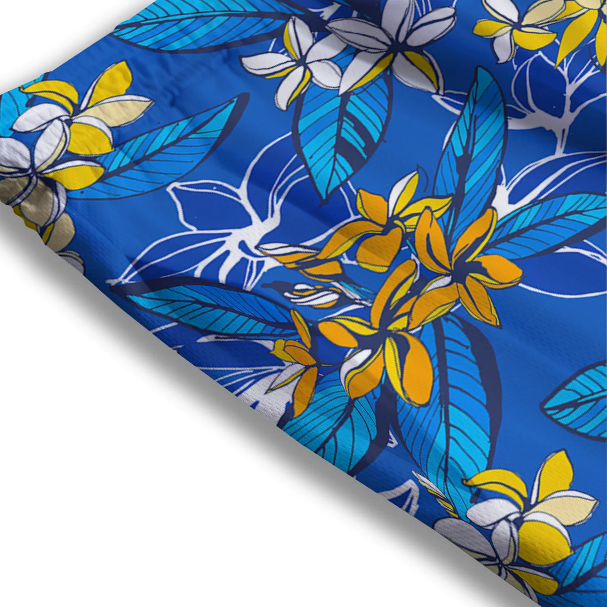 Plumeria Flower Yellow And White Blue Print Pattern Mesh Shorts - Image 3