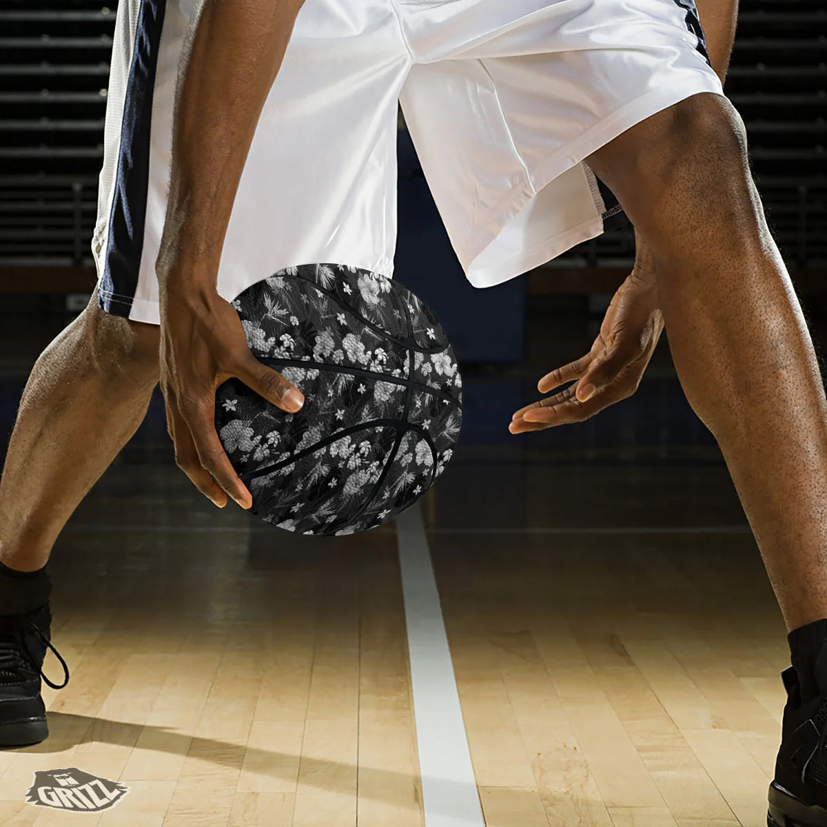 Plumeria Monochrome Print Pattern Basketball - Image 3