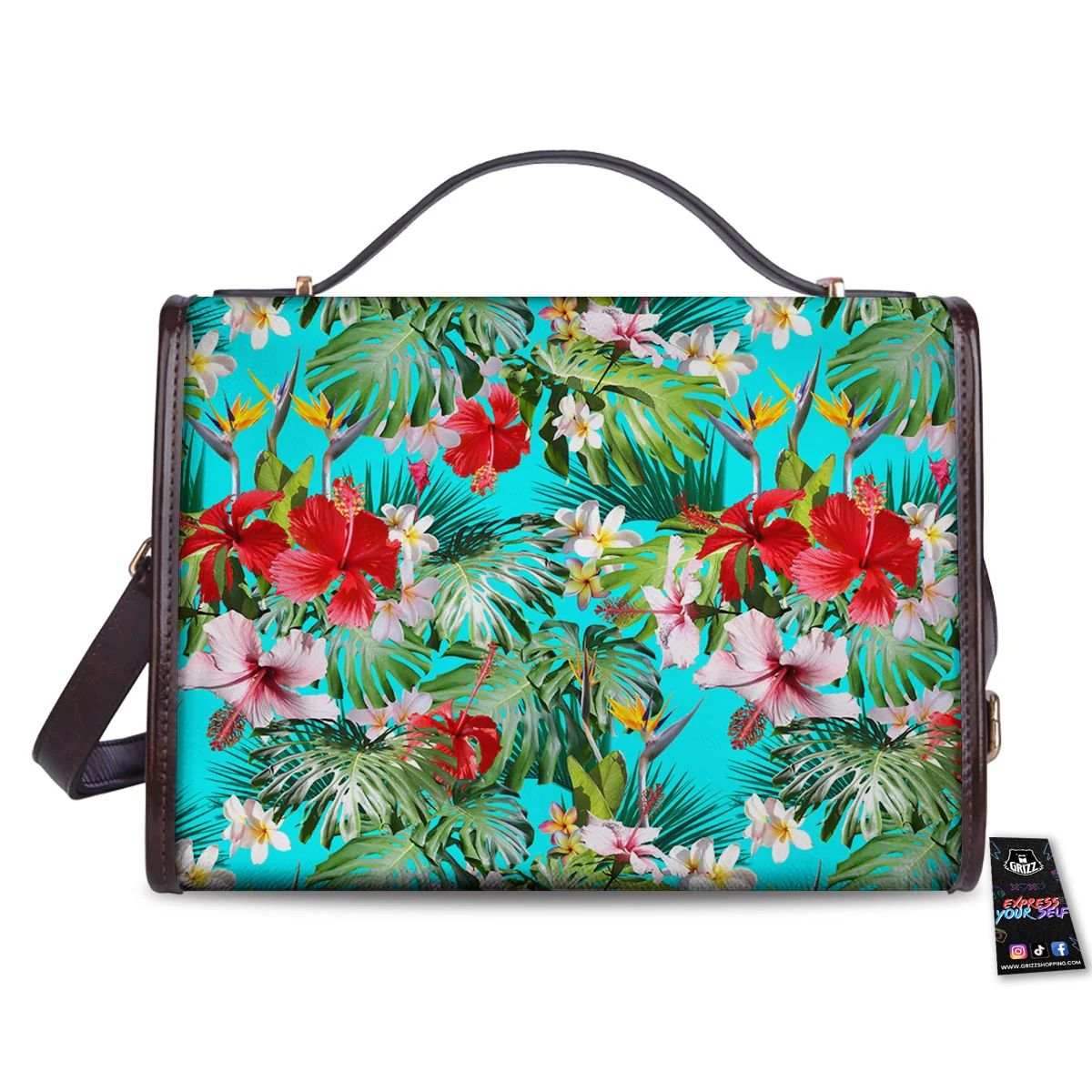 Plumeria Red Hibiscus Print Pattern Women's Satchel Bag - Image 2