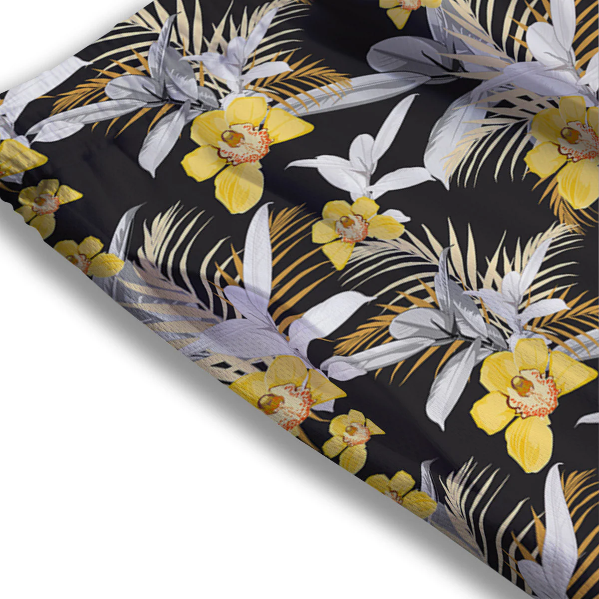 Plumeria Yellow And Black Print Pattern Mesh Shorts - Image 3