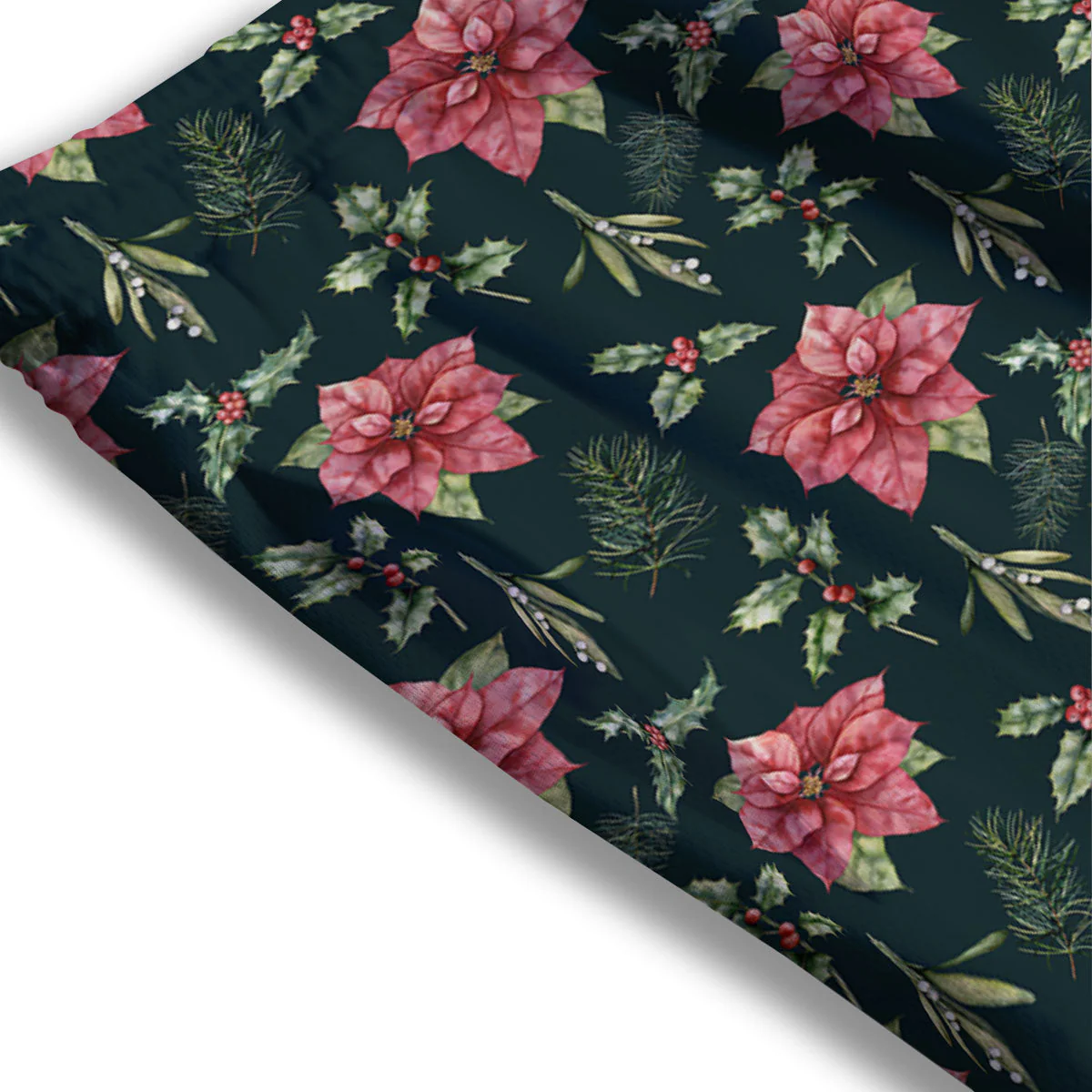 Poinsettia Christmas Watercolor Print Pattern Mesh Shorts - Image 3