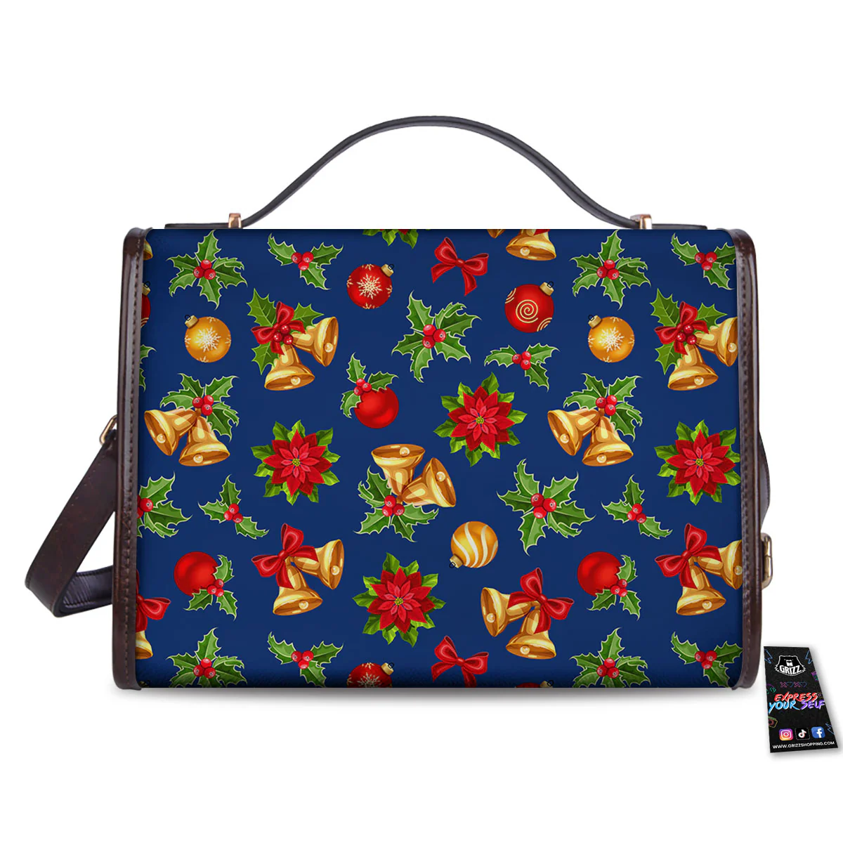 Poinsettia Merry Christmas Print Pattern Women's Satchel Bag - Image 2
