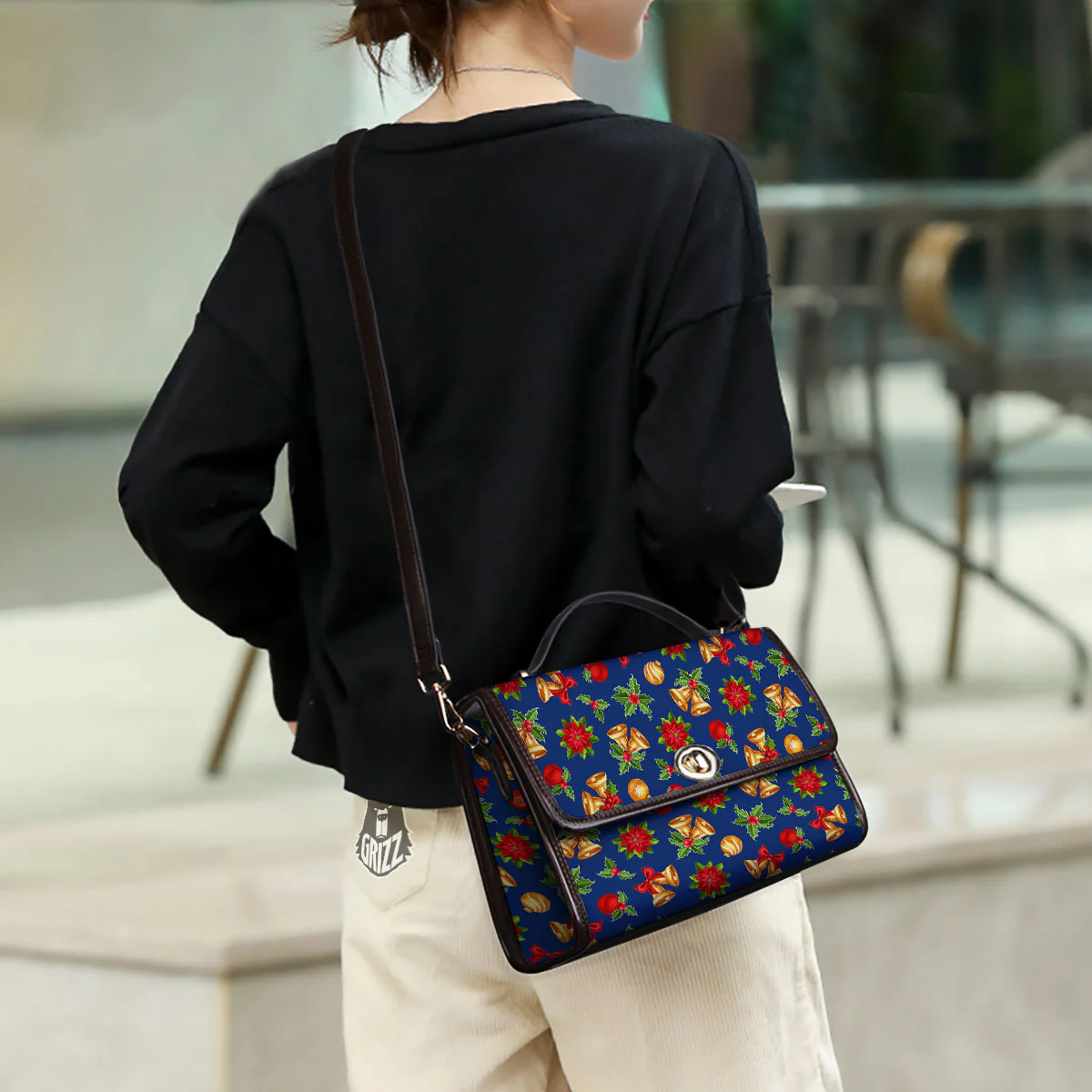 Poinsettia Merry Christmas Print Pattern Women's Satchel Bag - Image 3