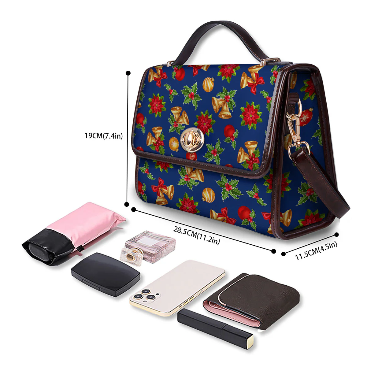 Poinsettia Merry Christmas Print Pattern Women's Satchel Bag - Image 4