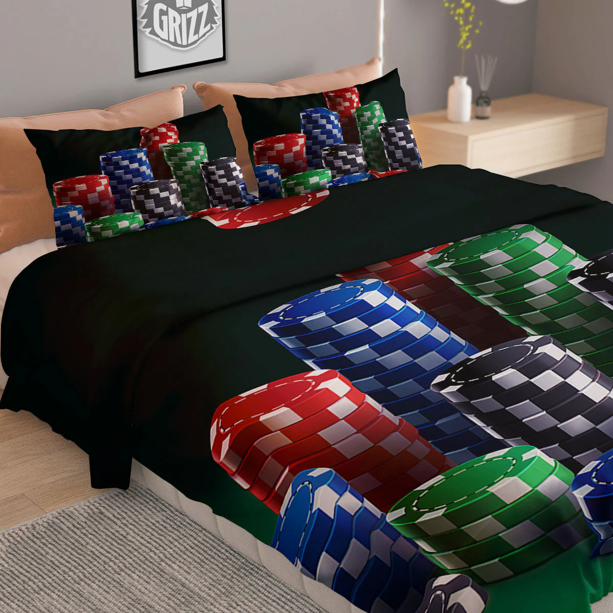 Poker Chips Print Duvet Cover Bedding Set - Image 2