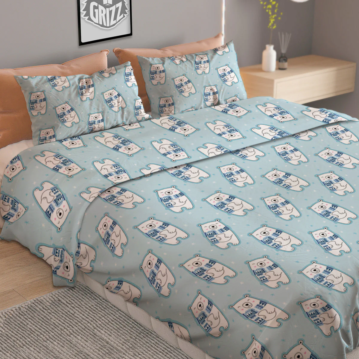 Polar Bear Cute Print Pattern Duvet Cover Bedding Set - Image 2