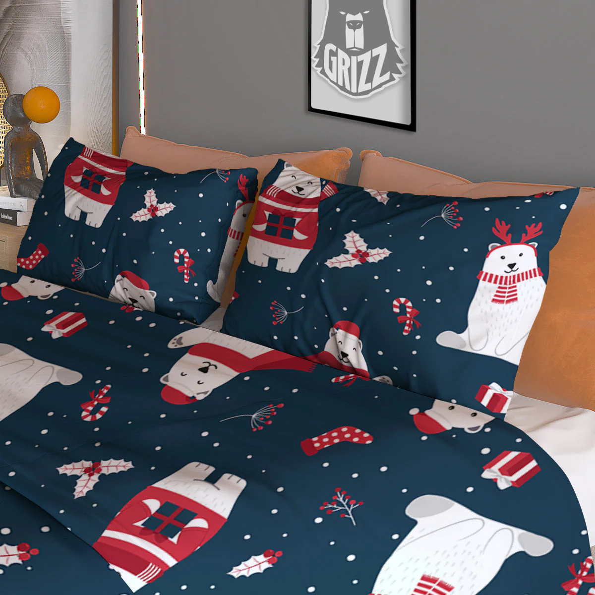 Polar Bear Xmas Print Pattern Duvet Cover Bedding Set - Image 3