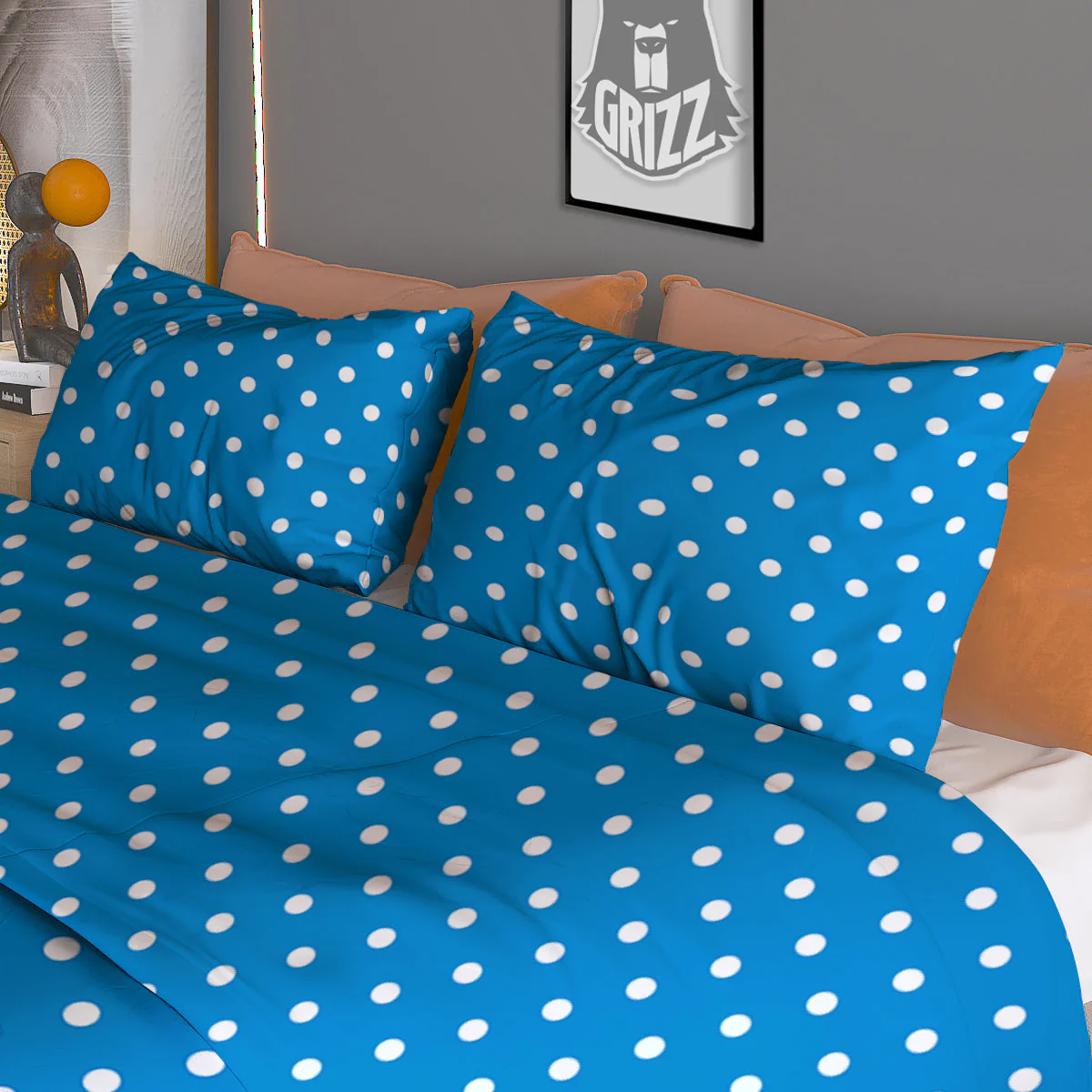 Polka Dot Blue And White Print Pattern Duvet Cover Bedding Set - Image 3