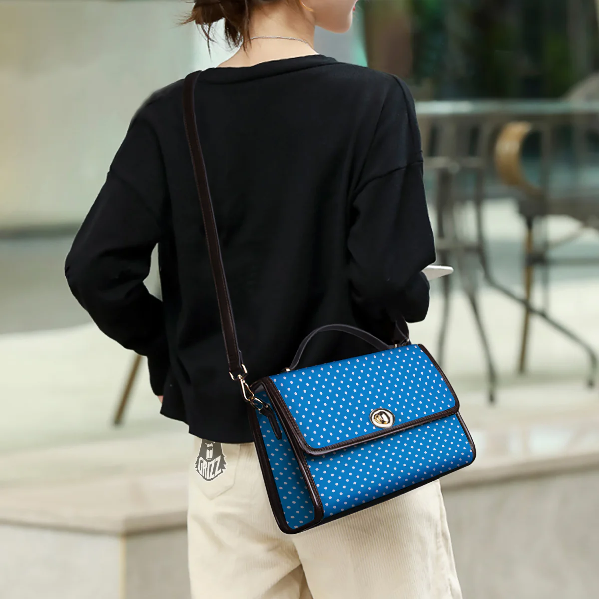 Polka Dot Blue And White Print Pattern Women's Satchel Bag - Image 3