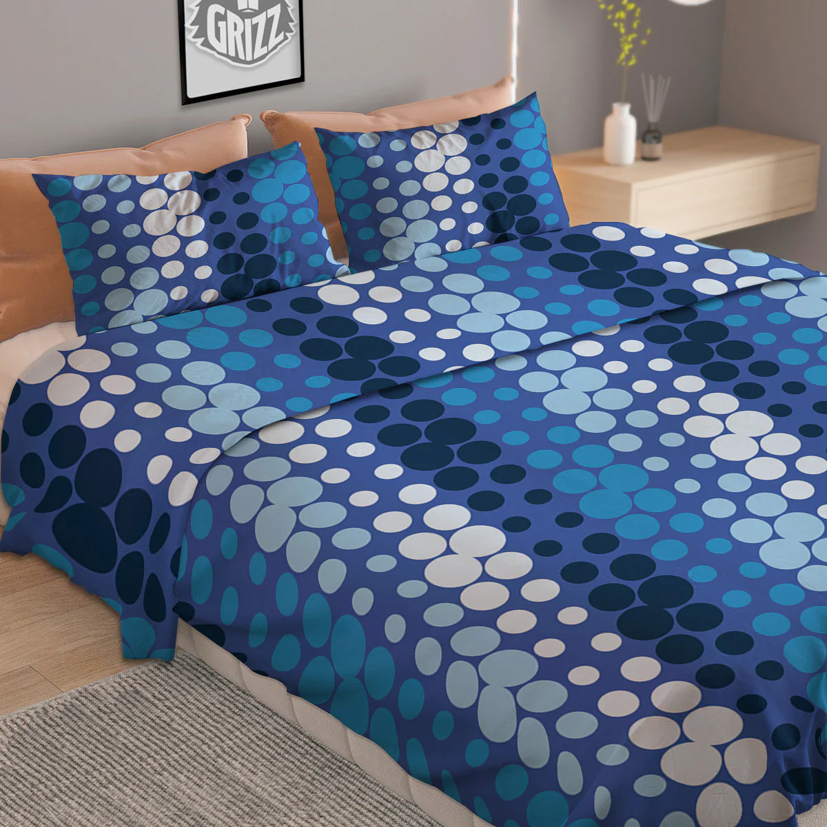 Polka Dot Blue Striped Print Pattern Duvet Cover Bedding Set - Image 2
