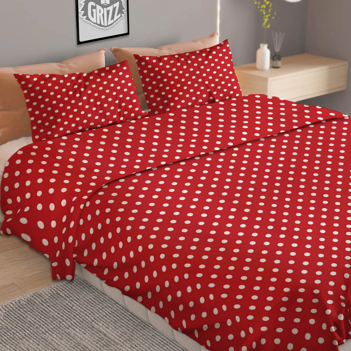 Polka Dot Christmas Print Pattern Duvet Cover Bedding Set - Image 2